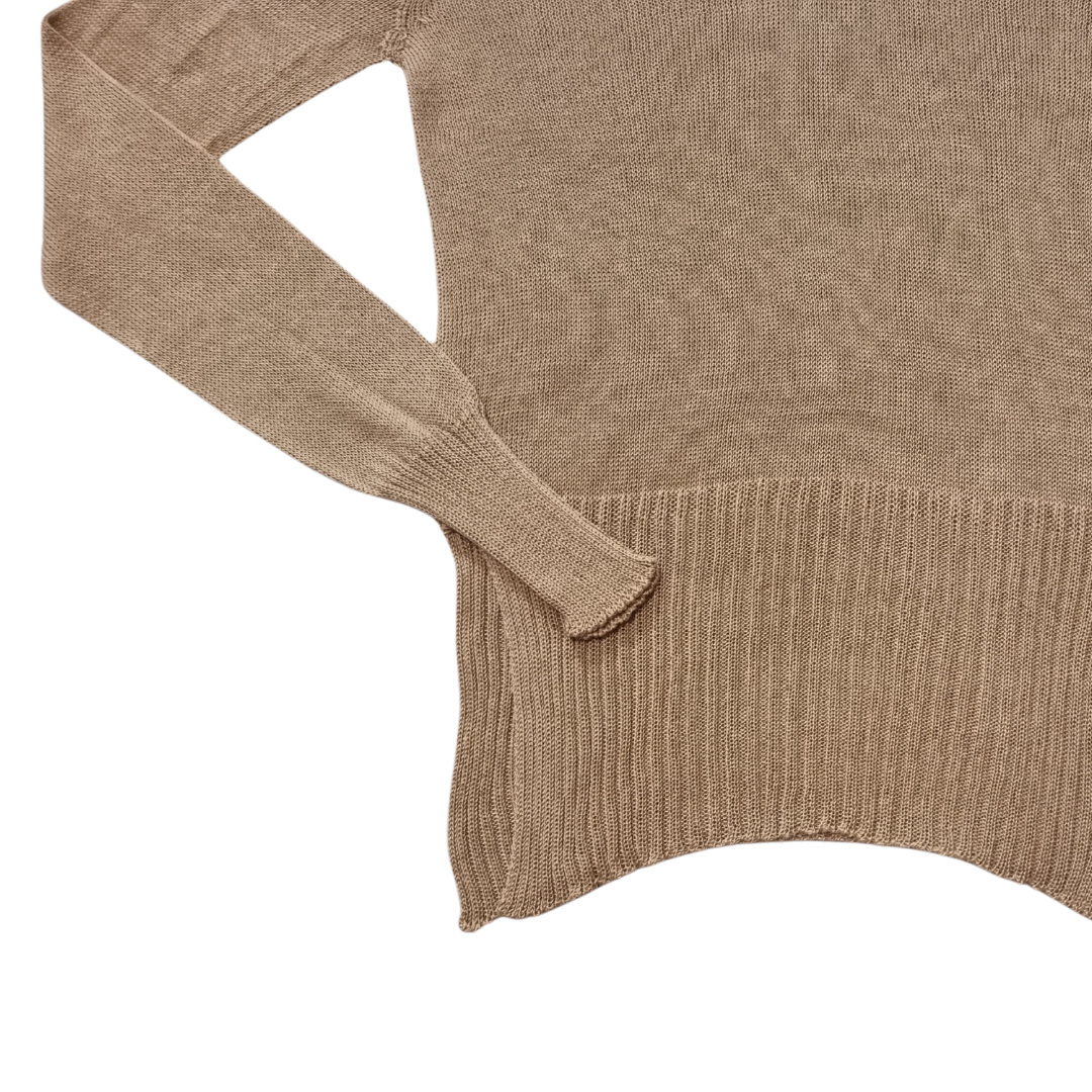 100% Cotton Split hem jumper in a light latte brown colour. Made ethically and consciously in New Zealand.