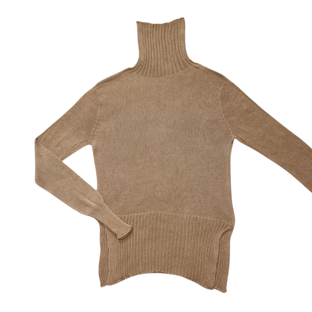 100% Cotton Split hem jumper in a light latte brown colour. Made ethically and consciously in New Zealand.