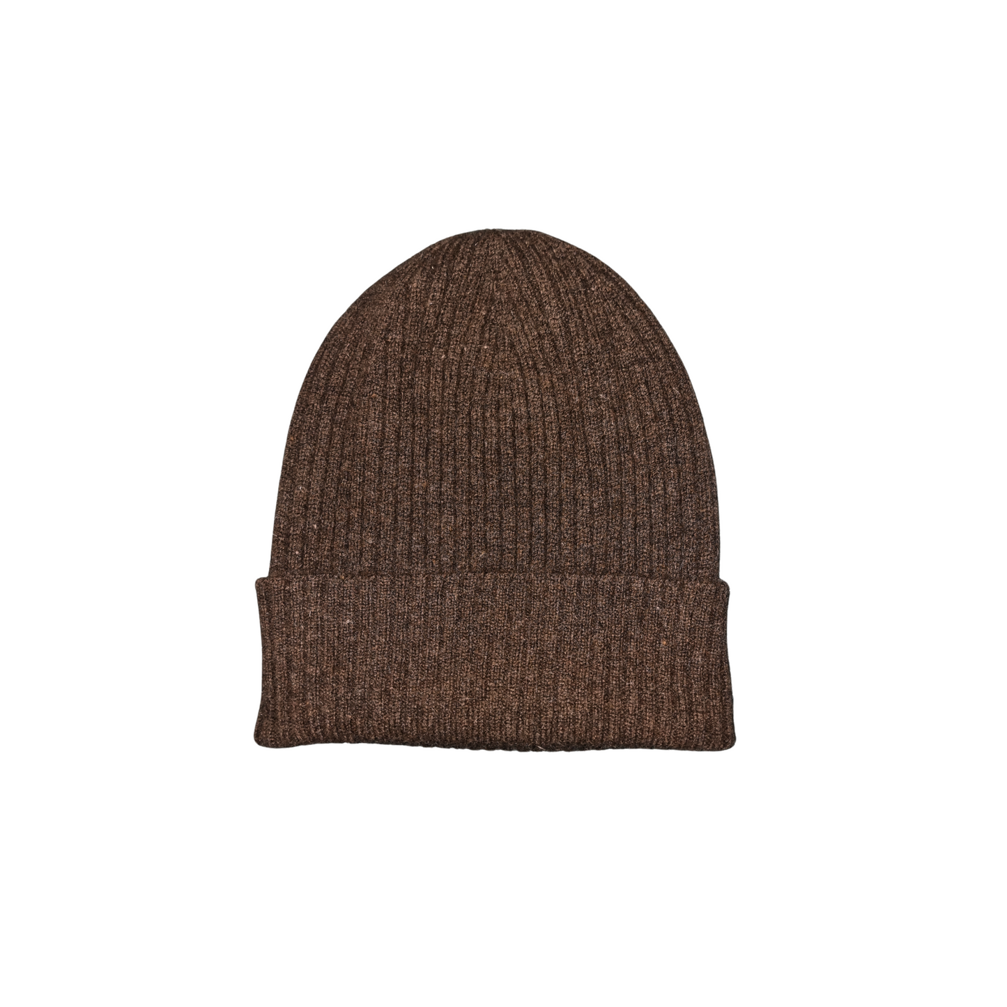 A cosy rich brown coloured beanie with an all over rib structure. The hem of the beanie is folded up. Hat is made from Merino Possum, Silk and is made locally in New Zealand by a female maker