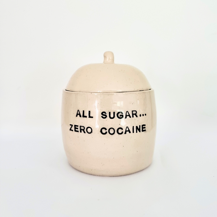 Small Ceramic hand made lidded jar with funny text