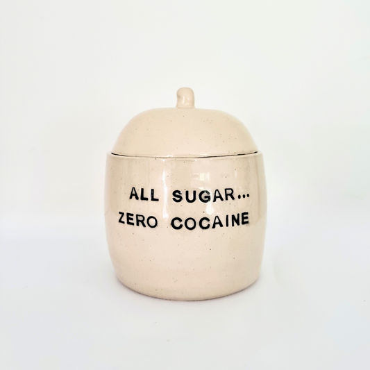 Small Ceramic hand made lidded jar with funny text