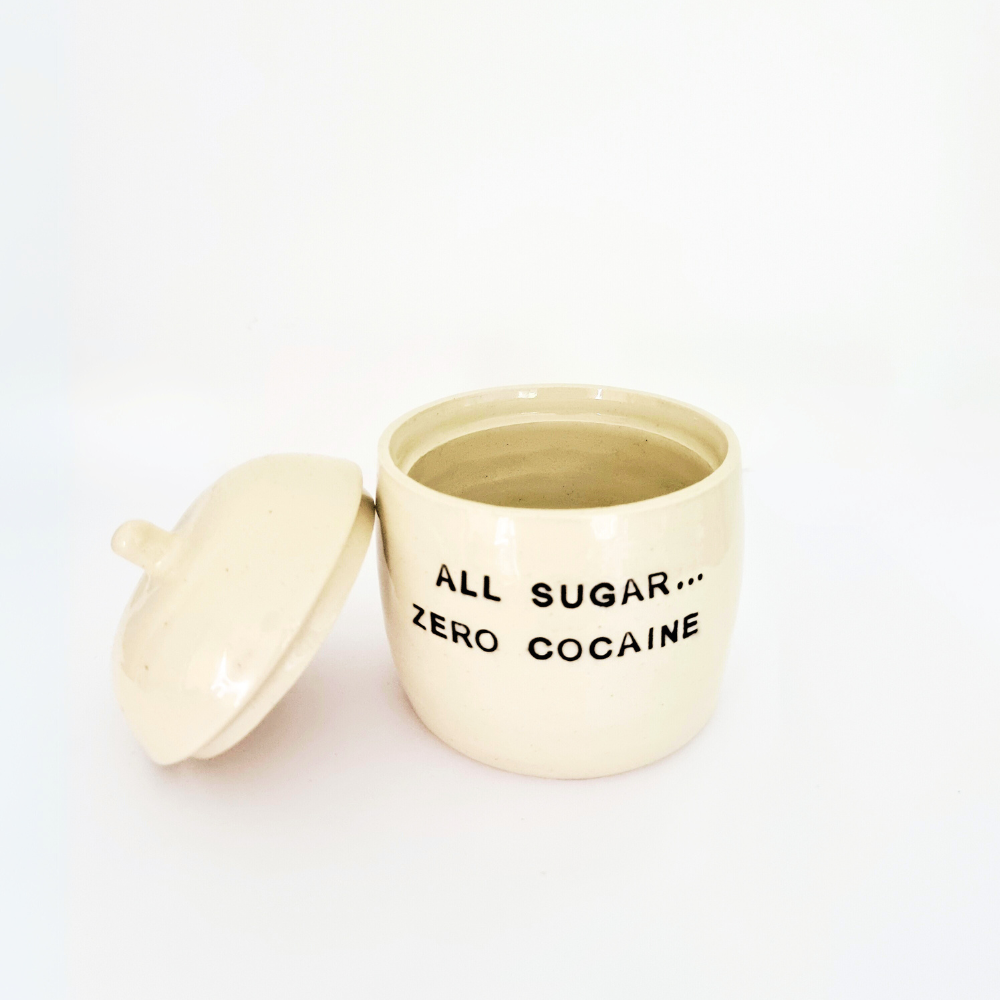 Small Ceramic hand made lidded jar with funny text