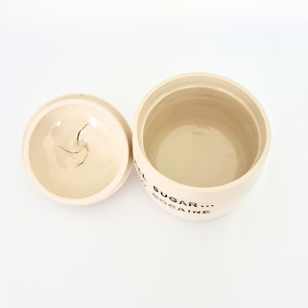 Small Ceramic hand made lidded jar with funny text