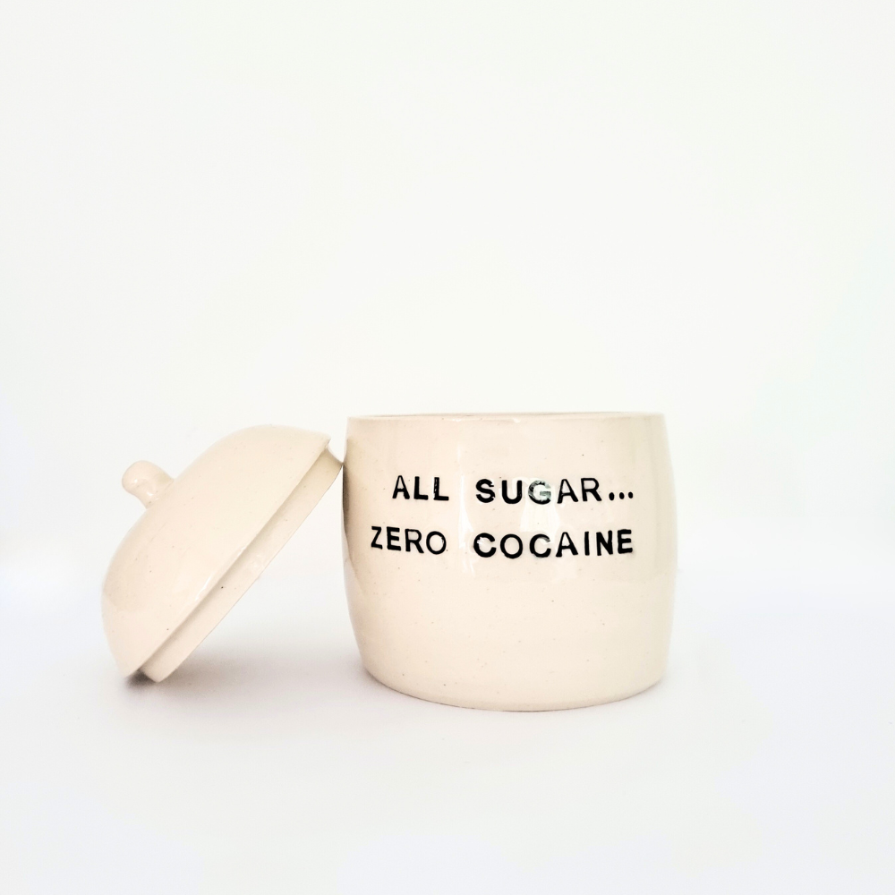 Small Ceramic hand made lidded jar with funny text