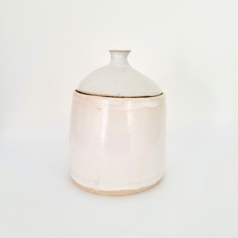 Small Ceramic hand made lidded jar with funny text