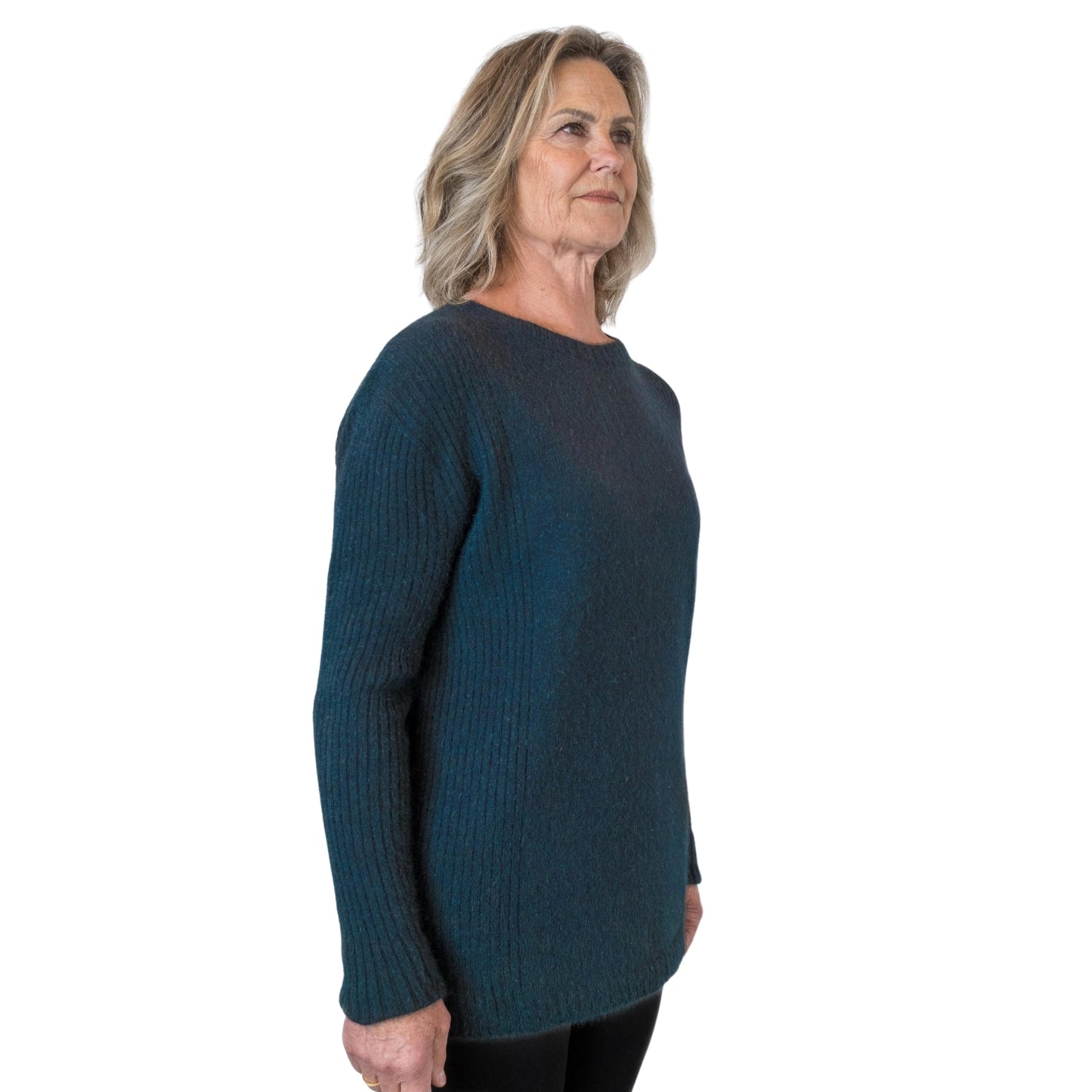 Side Rib Jumper Kingfisher, made in new zeland from Cashmere possum and silk