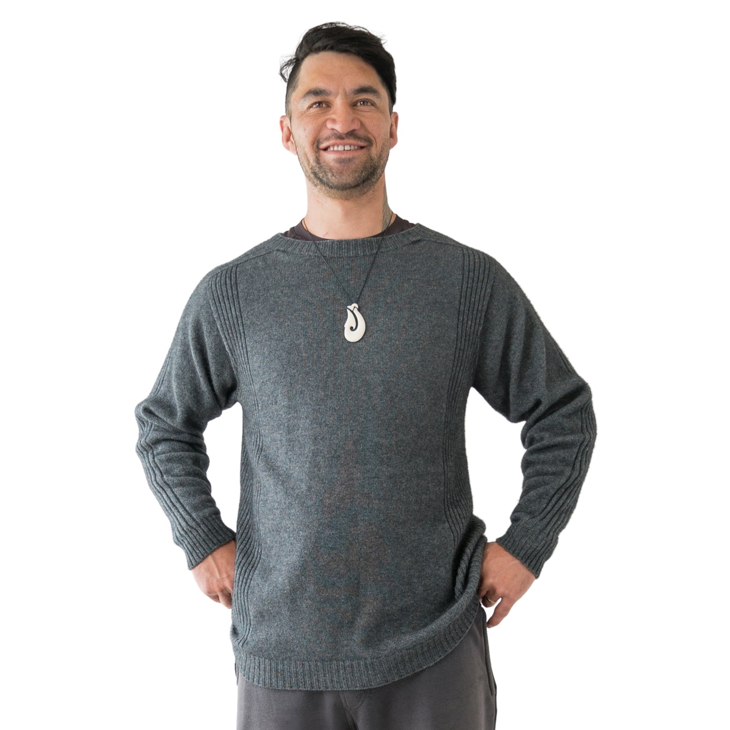 Mens side rib sweater in colour charcoal.
