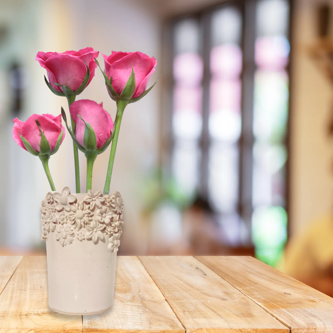 White floral detail vase