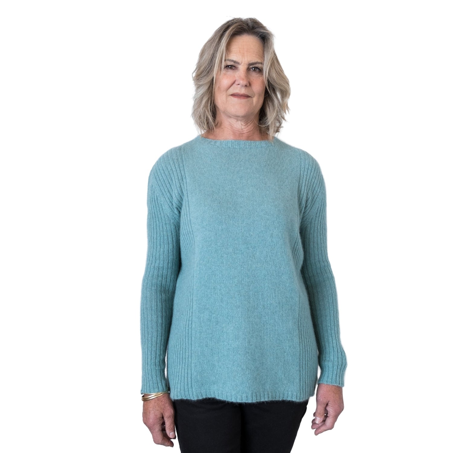 Side Rib sweater in colour Seafoam. Front