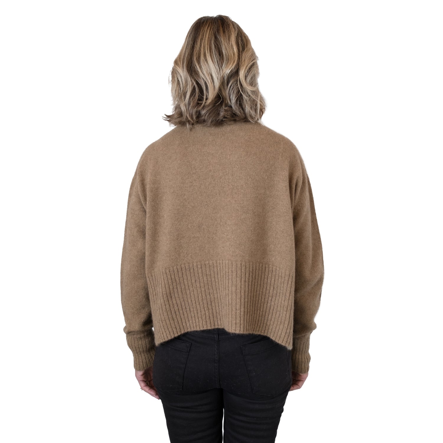 Split Hem Sweater in colour Caramel. Loose turtleneck. Back